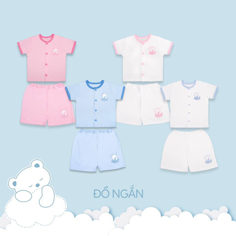 Bộ Sơ Sinh Cài Giữa Cộc Tay MIOMIO, Họa Tiết Gấu Mây Dành Cho Bé Trai Bé Gái , 100% Cotton