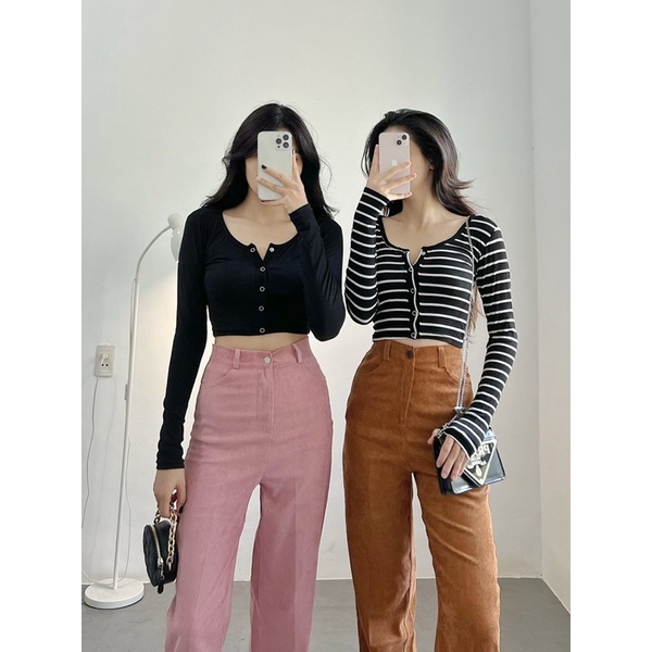 Áo croptop nút bấm dài tay▪BUTTON CROPTOP
