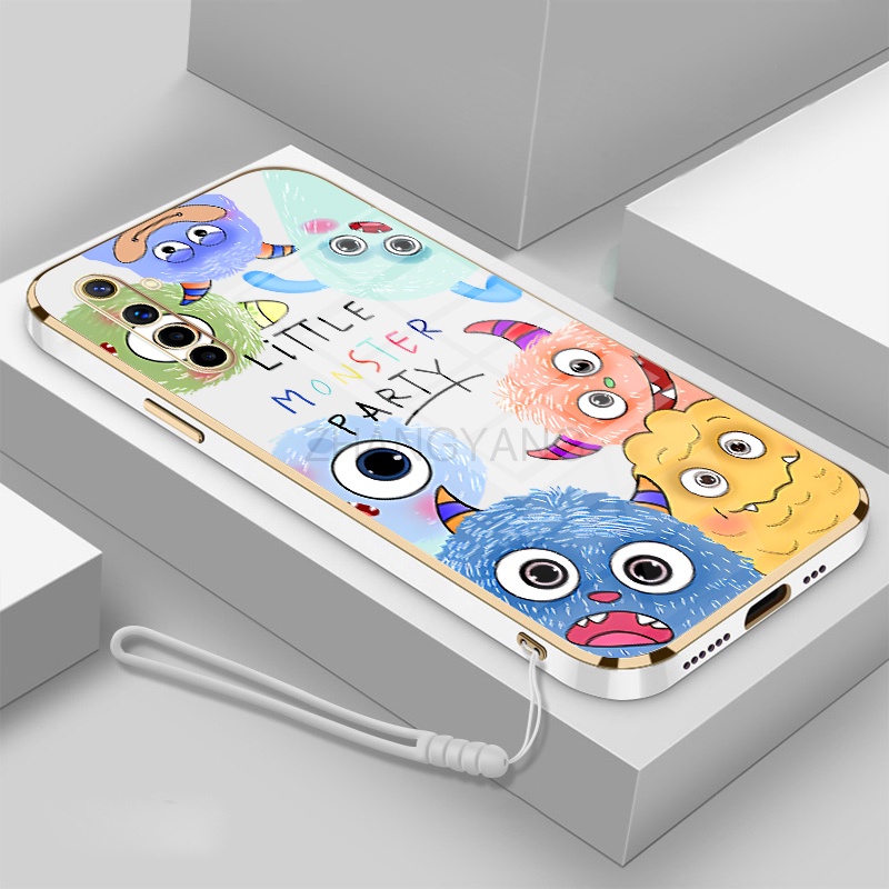 Ốp Điện Thoại silicone TPU Mềm Mạ Điện Họa Tiết Quái Vật Nhỏ Có Dây Đeo Cho Realme 6 Realme 6 pro