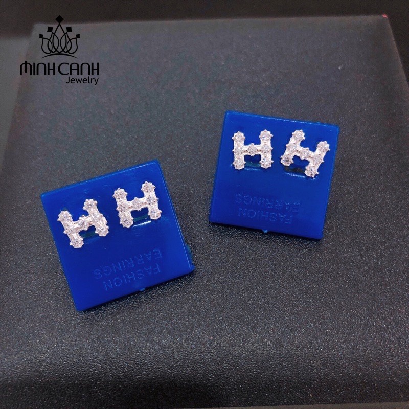 Hoa Tai Bạc Chữ H Đính Đá - Minh Canh Jewelry