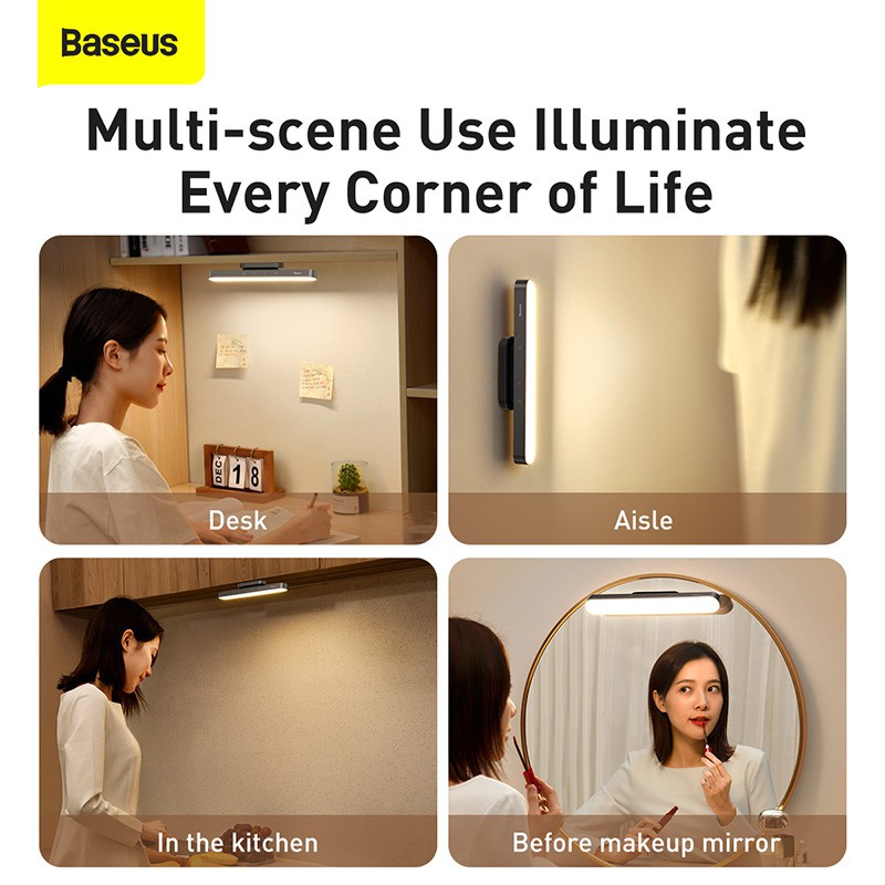 Đèn LED Baseus có đế nam châm có thể sạc lại dành cho để bàn phòng ngủ/ nhà bếp/ ký túc xá