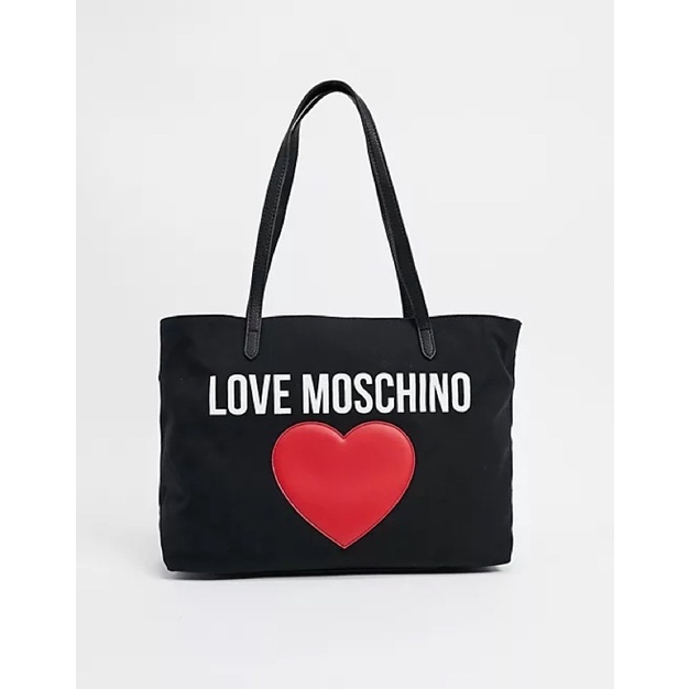 TNS-Túi tote canvas vừa laptop khoá kéo miệng túi siêu trendy Moz shopper bag-màu trắng và đen logo trái tim nổi bật