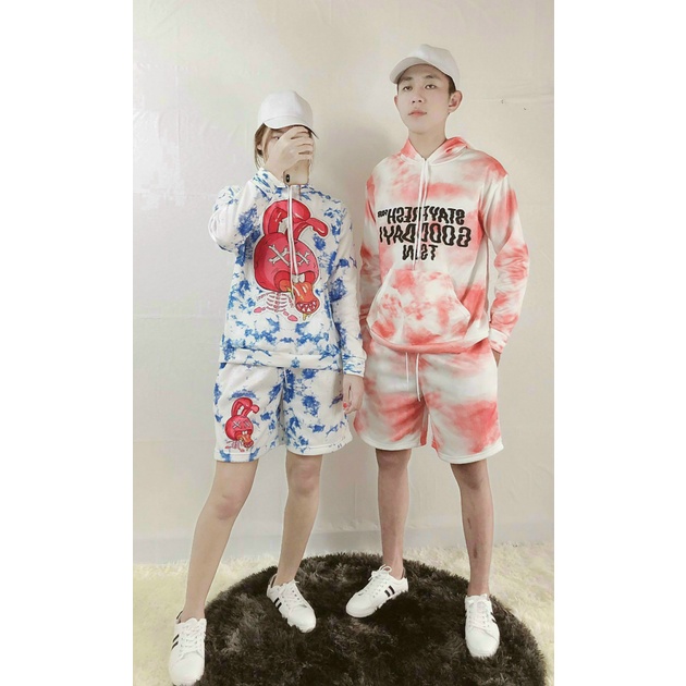Sét Bộ Hoodies Nam Áo Nỉ Tay Dài Kết Hợp Quần Short Chất Nỉ Mềm Loang Màu in Pokemon Form Rộng Hót Trend NEW UNISEX