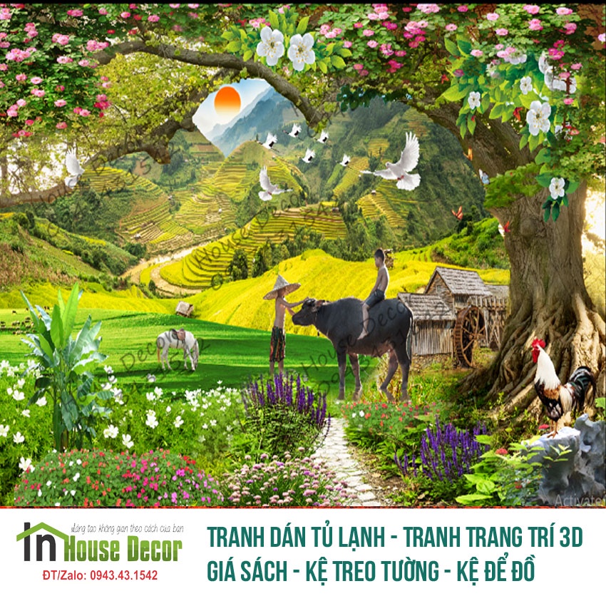 Tranh dán tường 3D Sơn thủy hữu tình cao cấp, Tranh trang trí phù hợp mọi không gian - 2615TTN