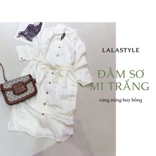 Đầm sơ mi linen màu trắng Lalastyle