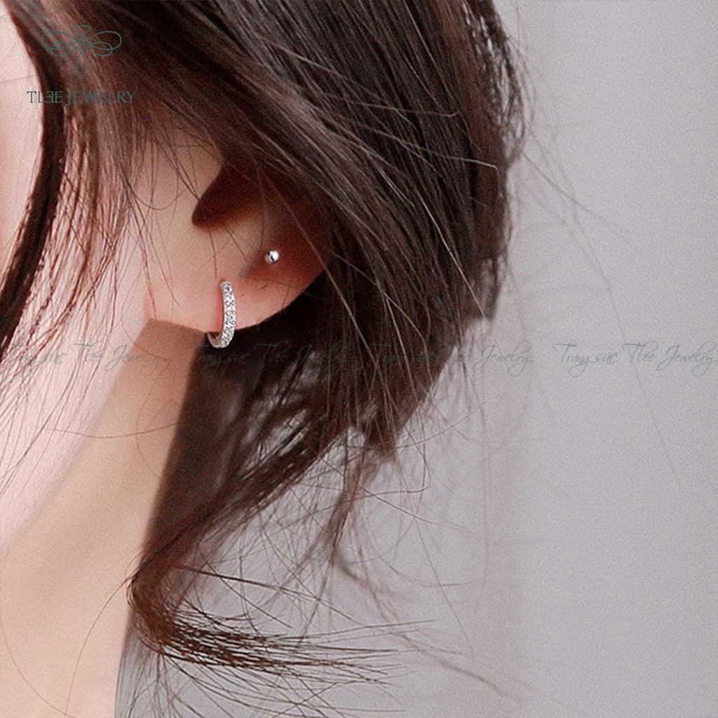Khuyên tai bạc unisex TLEE tròn nạm đá cao cấp NCJ B0124
