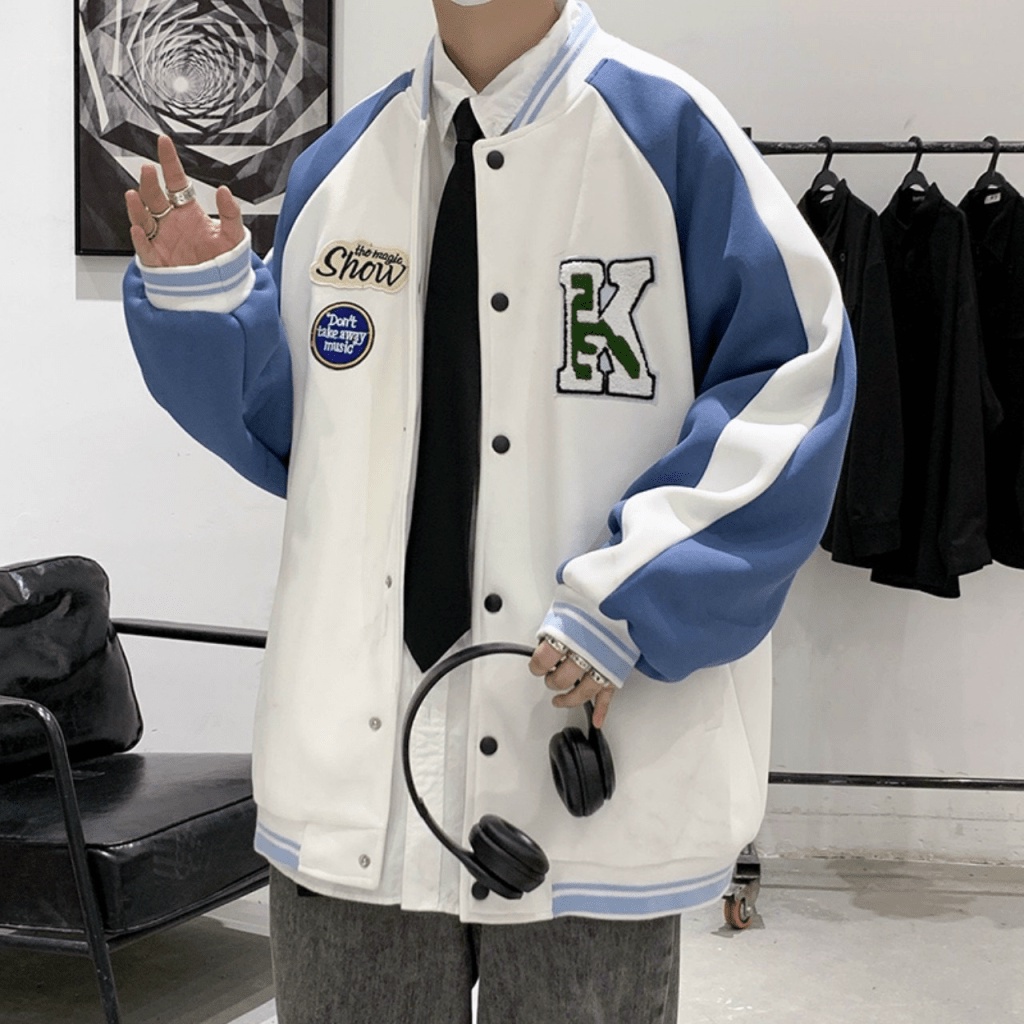 ÁO KHOÁC BOMBER NAM HỌA TIẾT CHỮ K PHỐI VIỀN SỌC TAY  PHONG CÁCH ĐỈNH CAO BL