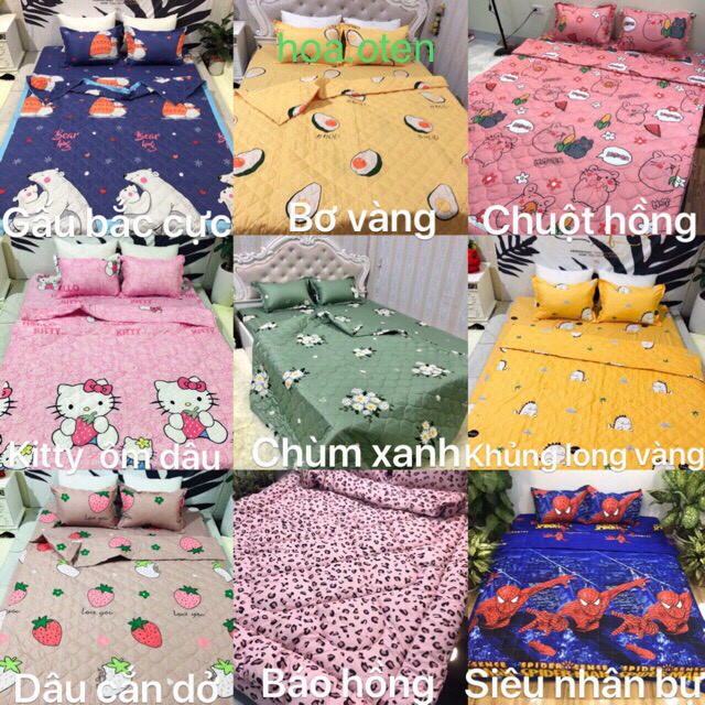 Bộ Ga Chun và 2 Vỏ Gối Cotton Poly Hoạt Tiết Hiện Đại