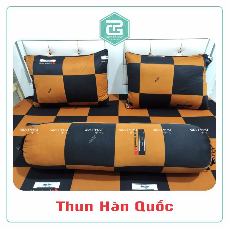 Bộ Ga Gối Thun Lạnh Hàn Quốc { 4 Món } họa tiết Ô Vuông ( 1 ga bọc + 2 vỏ gối nằm + 1 vỏ gối ôm )
