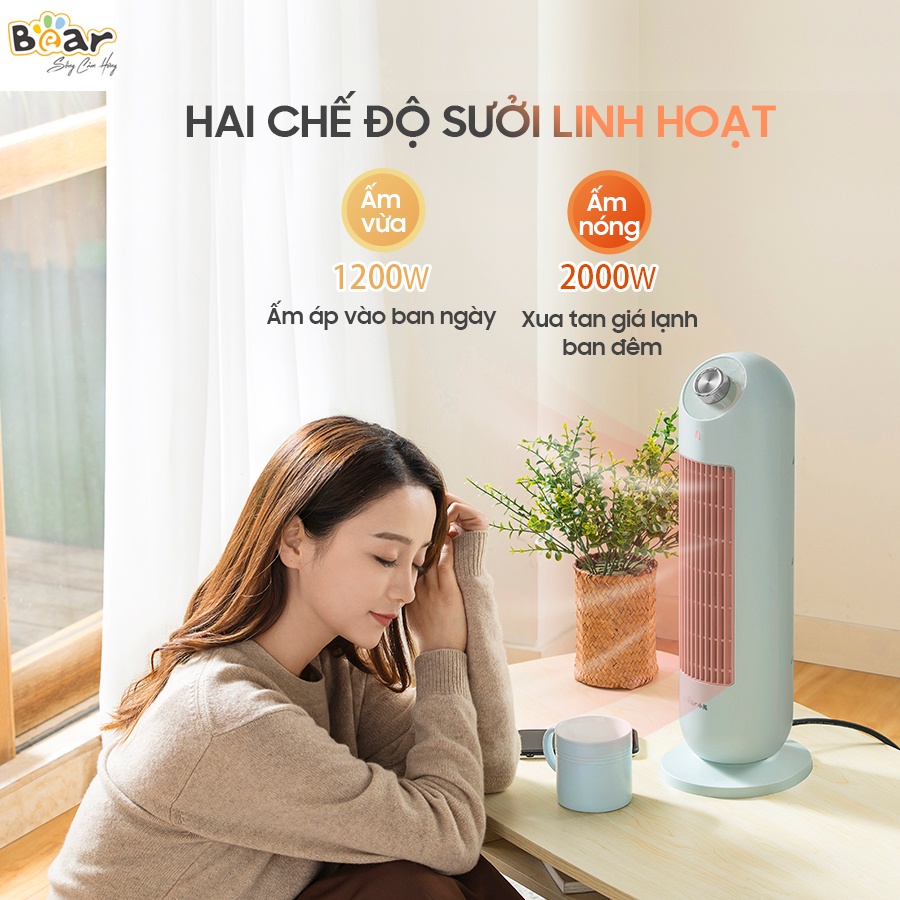 Máy sưởi gốm, Quạt sưởi Bear DNQ-C20B1 ấm nhanh, không ồn, không gây khô da phù hợp cho phòng ngủ, phòng khách