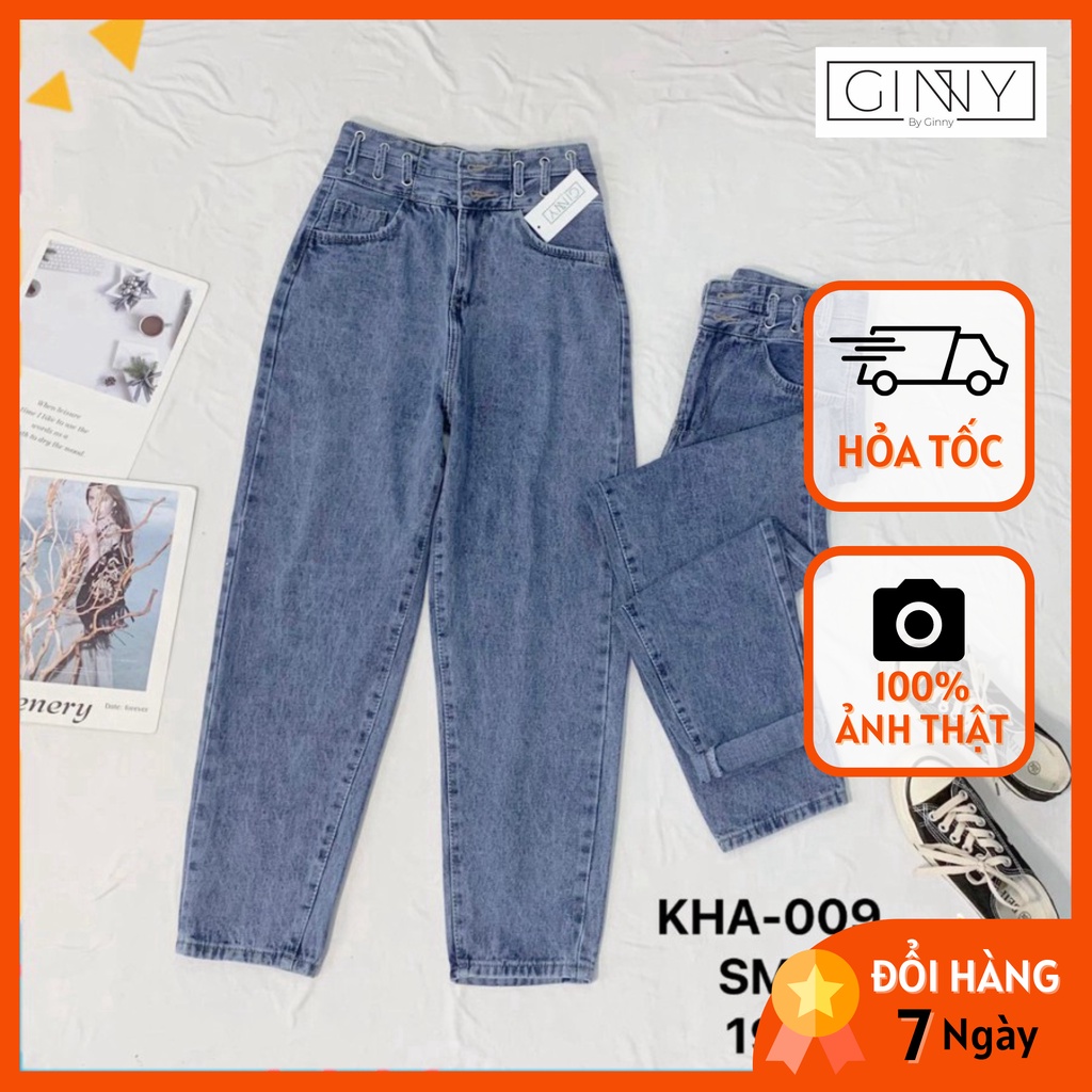 Quần Baggy Nữ Jean Hack Dáng KHA-009 | Quần Jean Cạp Cao | Vải Jean Wash Xịn | GinHouse Shop