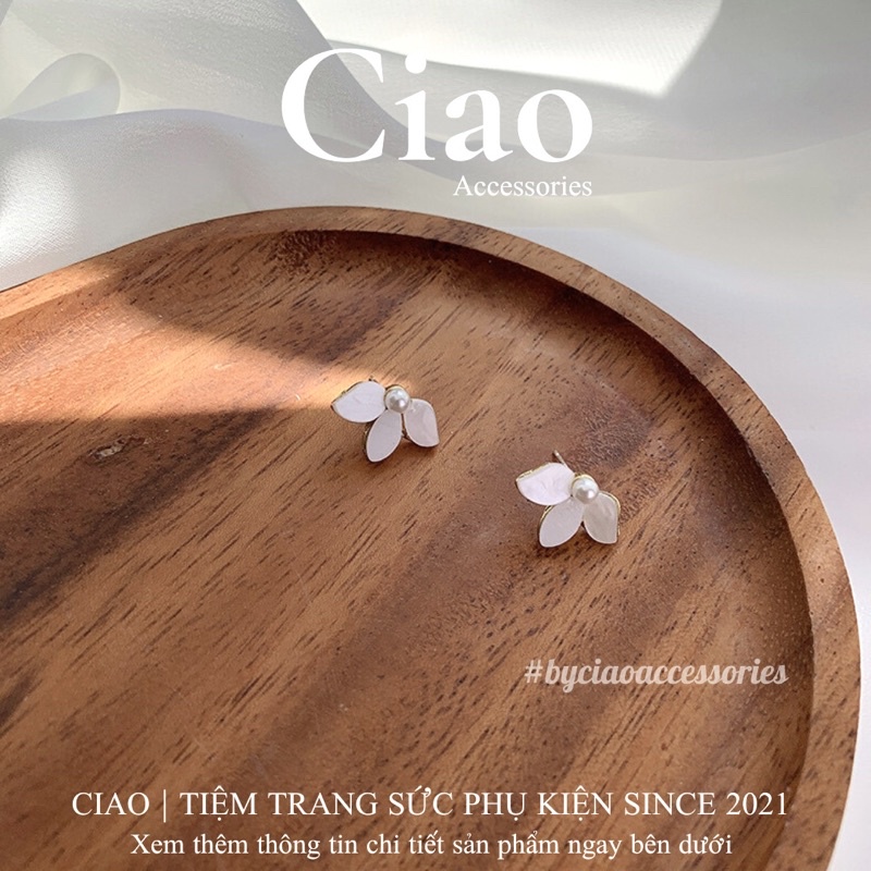 [HOẢ TỐC 1H] Khuyên tai/ Bông tai mạ bạc S925 thiết kế hình hoa đính hạt Jade Ciao