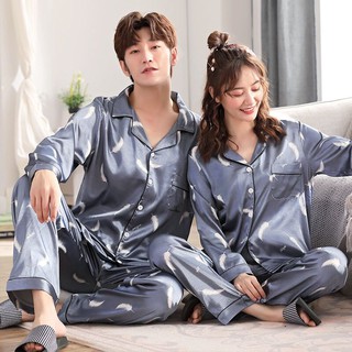 Bộ đồ ngủ pijama dài tay bằng lụa cho cặp đôi