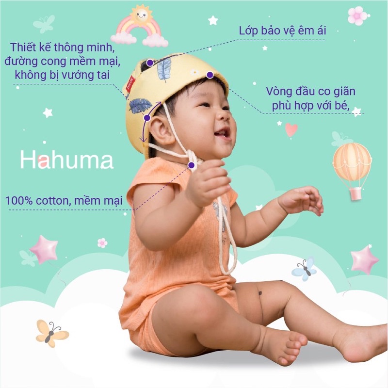 Mũ bảo hiểm bảo vệ đầu cho bé tập đi, tập bò an toàn vải đũi