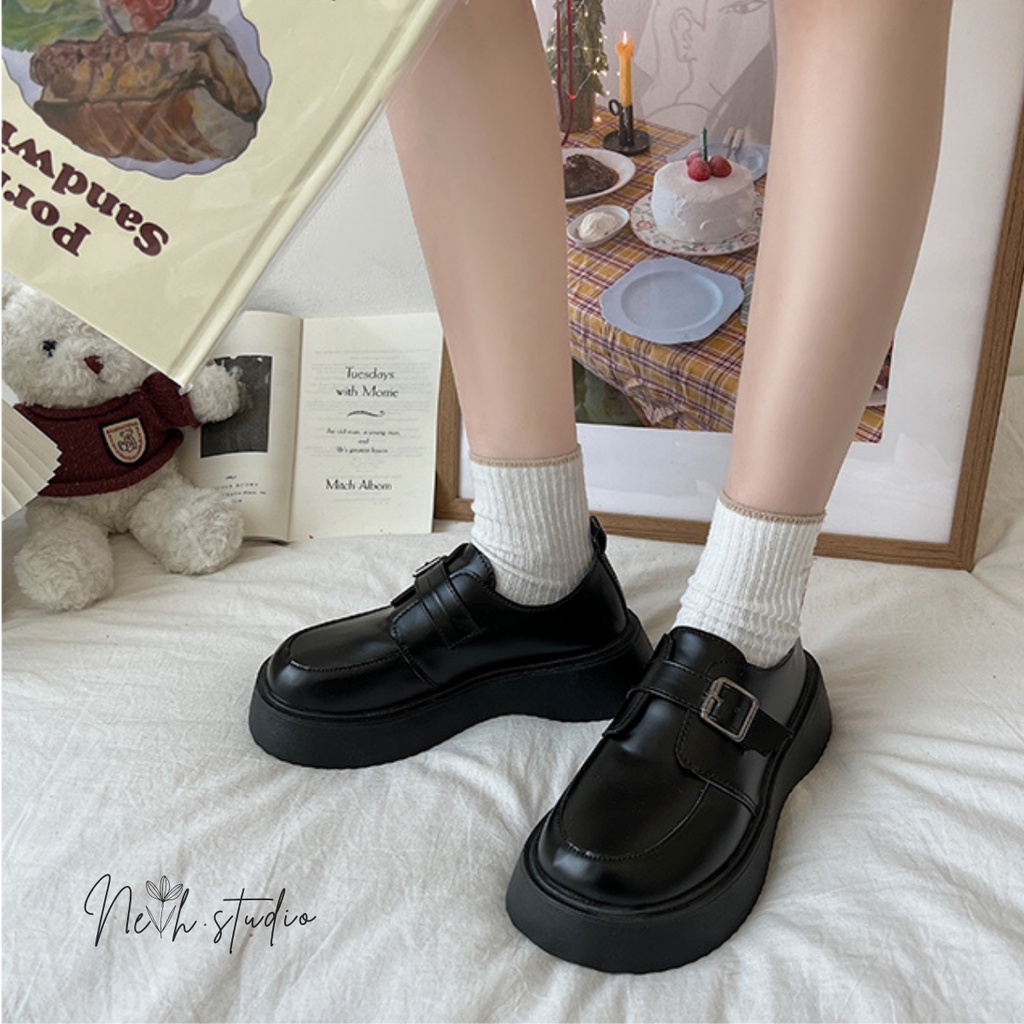 [SẴN] Giày da lười mũi tròn phối khóa ngang thời trang cho nữ neih.studio [106]