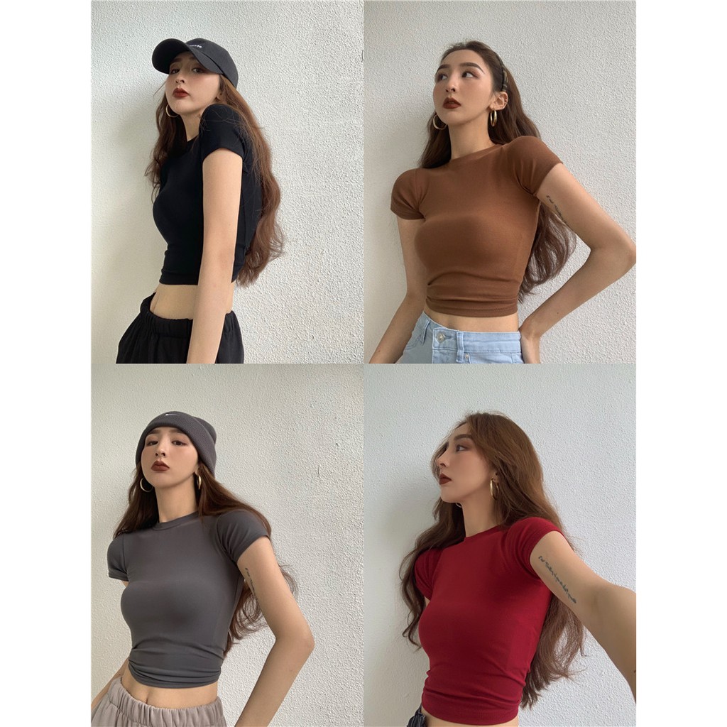 Áo Thun Tay Ngắn Màu Sắc Cổ Điển Thời Trang Hàn Quốc Cho Nữ