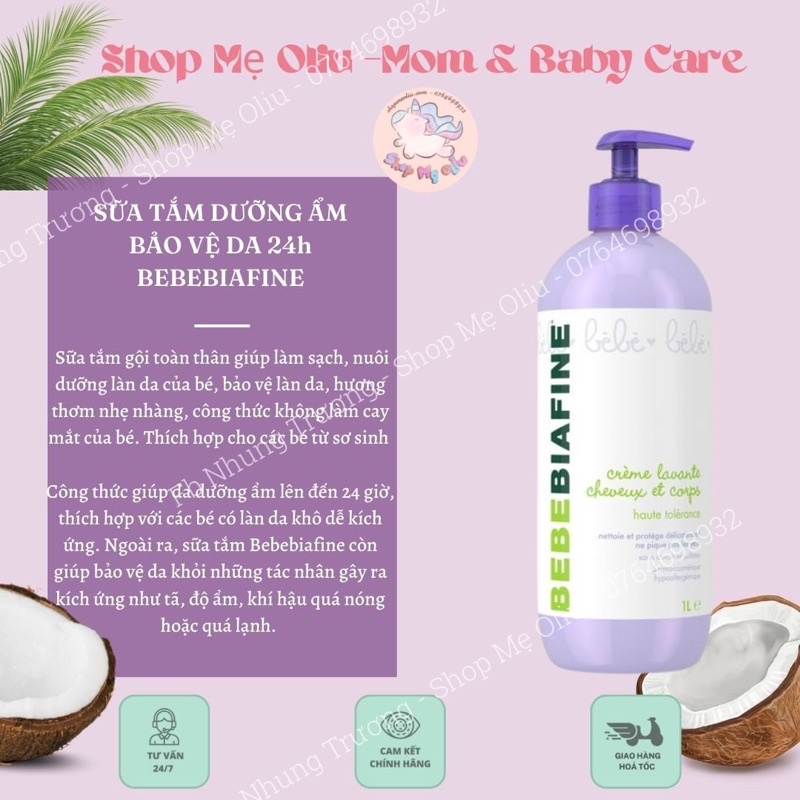 Sữa tắm gội BebeBiafine dưỡng ẩm cho bé 1000ml date 11/2024