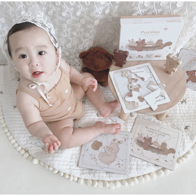 Bộ tranh xếp hình Dottodot, trò chơi ghép hình Dottodot (set 4 tấm hình) cho bé Hàn Quốc - Made in korea