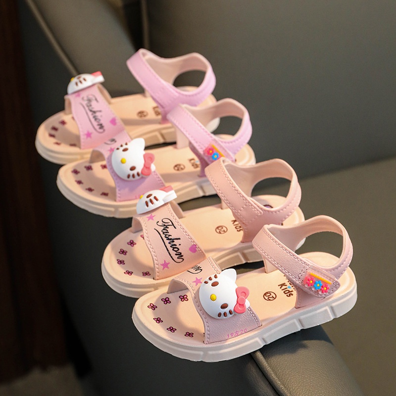Xăng đan Đế Mềm Chống Trượt Thoáng Khí Họa Tiết Hello Kitty Dễ Thương Cho Bé Gái