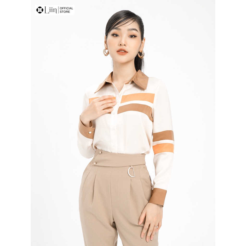 Áo sơ mi Linbi màu Be Mix Cam Nâu form dài tay phong cách cá tính, năng động liin clothing SM3182