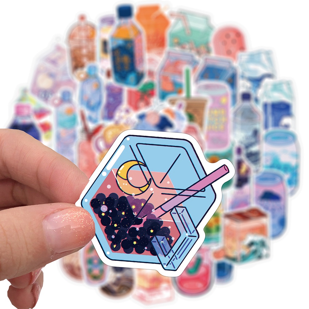 Set 10 miếng dán Sticker chống nước trang trí vali/laptop/mũ bảo hiểm họa tiết Đồ uống