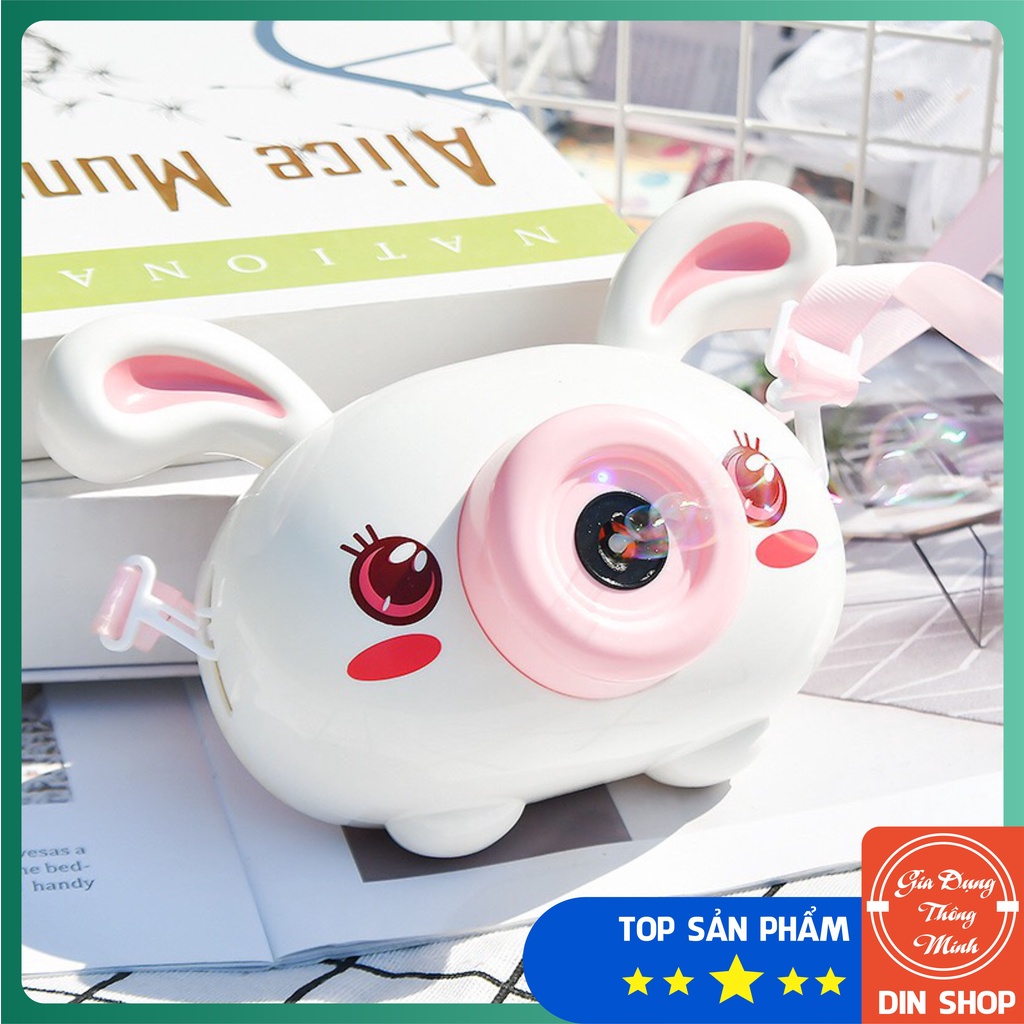Máy Ảnh Thổi Bong Bóng Phát Nhạc 👑THỎ TRẮNG👑 Máy Ảnh Bắn Bóng Tự Động Kèm Xà Phòng, Đồ Chơi Ngoài Trời Có Đèn Cho Bé