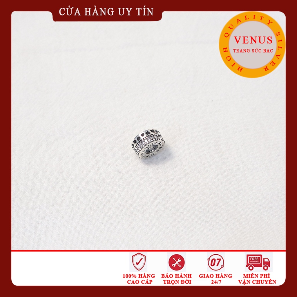 Charm tim viền đá- Trang sức bạc Venus