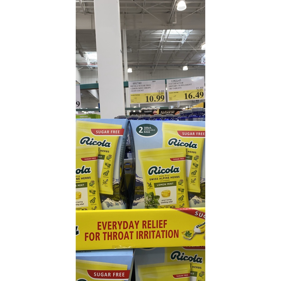 KẸO NGẬM RICOLA SUGAR FREE LEMON MINT 105 VIÊN Kẹo ricola của Mỹ