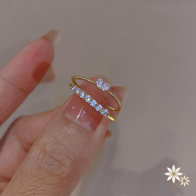 Nhẫn Thép Titan Đính Kim Cương Pha Lê Hình Trái Tim Màu Sắc