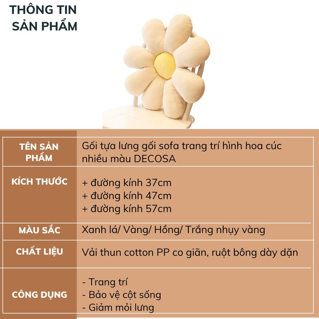 Gối tựa lưng gối sofa trang trí hình hoa cúc nhiều màu DECOSA