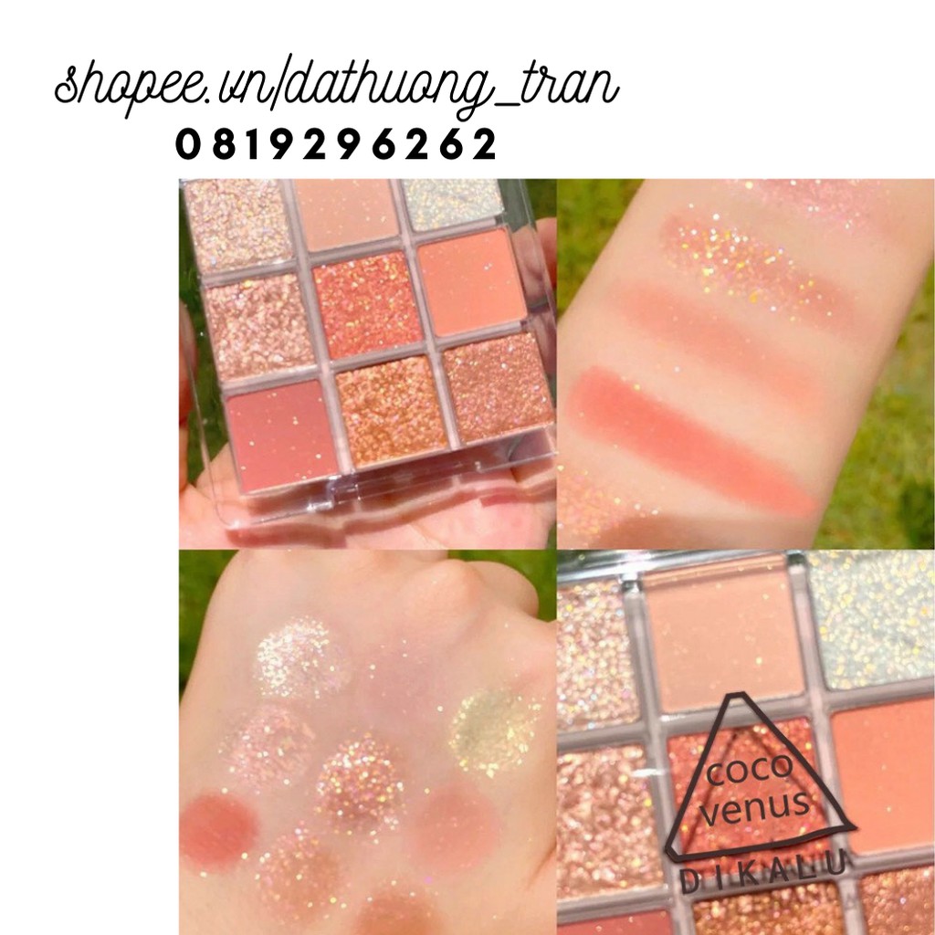 Bảng Mắt 9 Ô Dikalu Nhũ Lì Tông Màu Nâu Hồng Cam Vàng Siêu HOTTREND