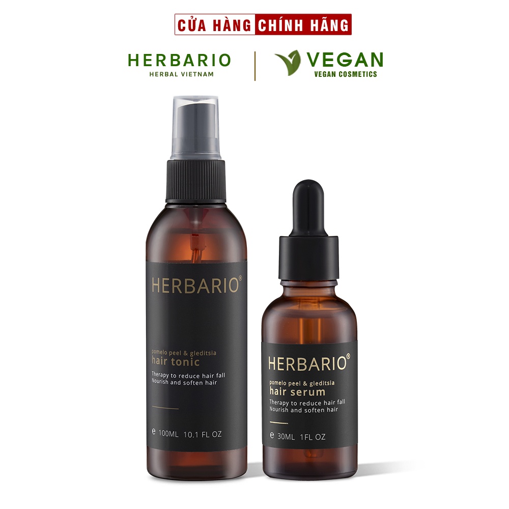 Combo nước xịt dưỡng tóc vỏ bưởi & Bồ kết herbario 100ml + Serum mọc tóc vỏ bưởi & Bồ kết herbario 30ml