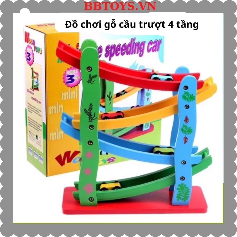 ĐỒ CHƠI XE Ô TÔ CẦU TRƯỢT 4 TẦNG BẰNG GỖ BBTOYS.VN (MS: CT04)