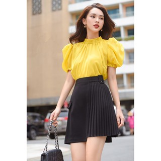 Áo lụa cổ xếp bèo nâu, vàng -HBSM817