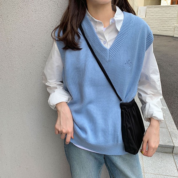  Áo sweater không tay dáng rộng thêu họa tiết trẻ trung hợp thời trang 31459 | BigBuy360 - bigbuy360.vn