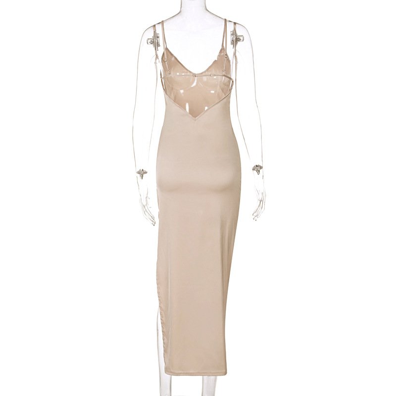 Đầm maxi vải satin thiết kế hở lưng gợi cảm sành điệu
