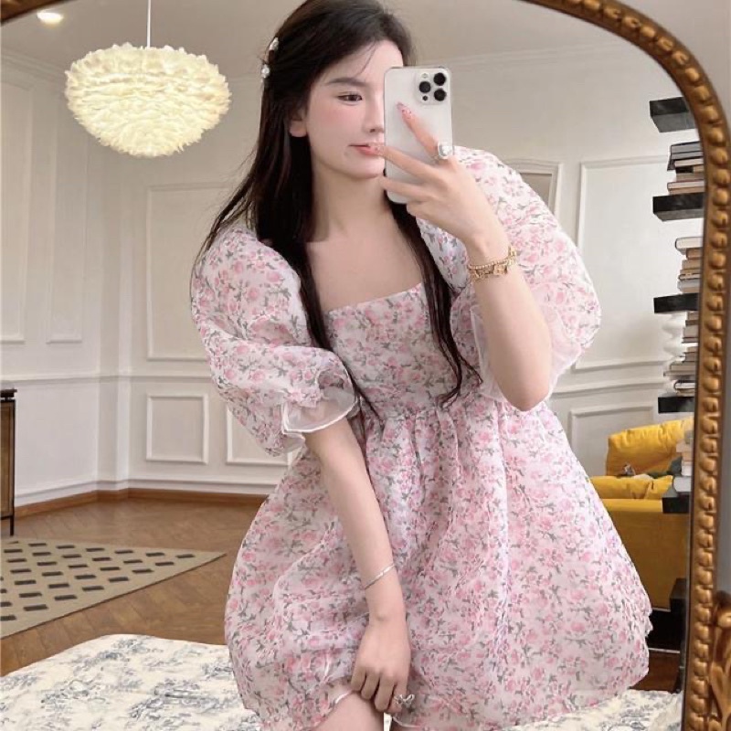 Đầm hoa babydoll tay phồng búp bê xinh xắn ngọt ngào cho bạn nữ