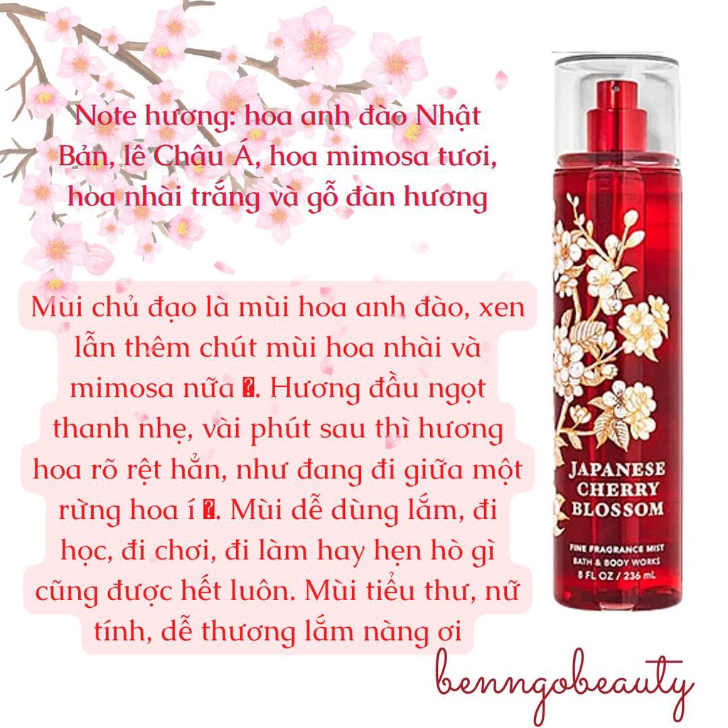 JAPANESE CHERRY BLOSSOM - BỘ XỊT THƠM DƯỠNG THỂ BATH AND BODY WORKS