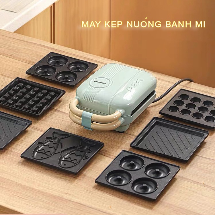 máy nướng bánh mì mini làm đồ ăn sáng-máy kẹp nướng bánh mì làm bánh kèm khuôn thiết kế chống bỏng VT790