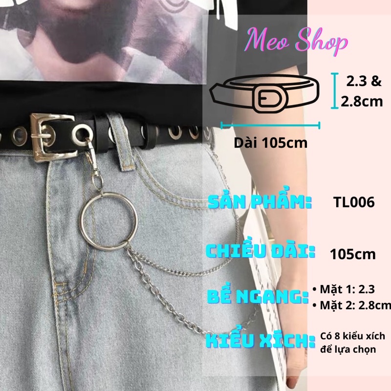 Thắt lưng Nam nữ Unisex CHAIN xích Meo shop TL006 nhiều lỗ tròn - Dây nịt lỗ tròn 1 hàng kèm Chain xích 3 kiểu treo quần