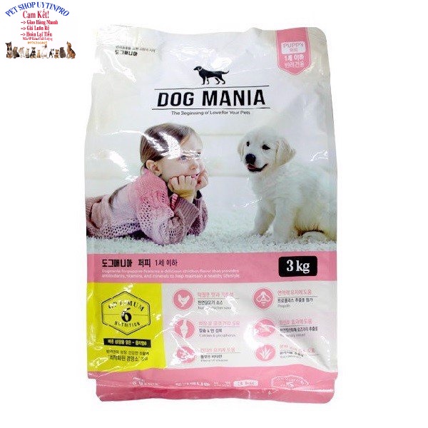 Thức ăn hạt cho Chó DOG MANIA PUPPY Gói 3kg Bổ sung dinh dưỡng hoàn chỉnh cho Chó con Xuất xứ từ Hàn quốc