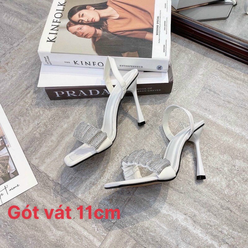 Guốc WAN quai đá nhún phối dây sau gót nhọn 9 phân và 11 phân quai nhún đá - TH77