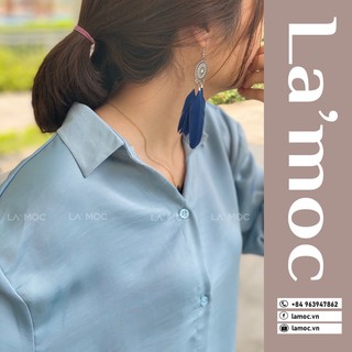 [Trend 2021] Áo sơ mi form rộng dáng xuông lụa tăm cao cấp thiết kế Made in Vietnam | Xanh Da Trời (Sky Blue)