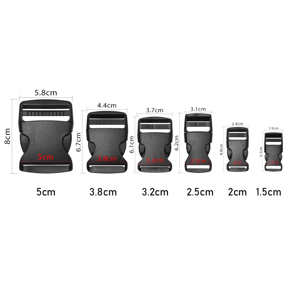 Set 2/ 5/ 10/ 20/ 30 khóa nhựa màu đen 6 kích cỡ tùy chỉnh chất lượng cao tiện dụng cho dây đeo balo
