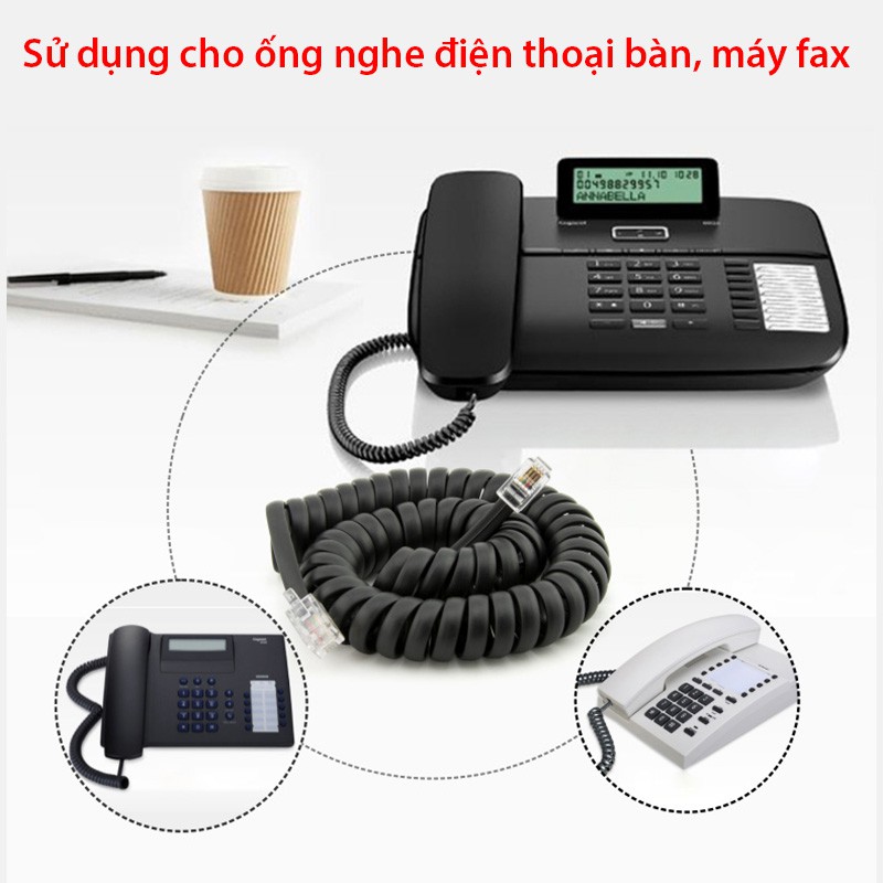 Dây tai nghe cho điện thoại bàn RJ9 2 mét xoắn lò xo - RJ9 cable Telephone