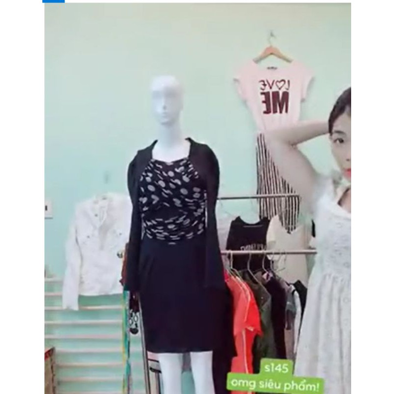 đầm body màu đen hoạ tiết chấm bi. S145