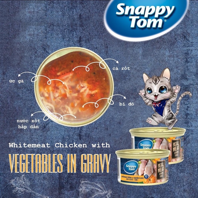 Pate SNAPPY TOM PREMIUM cho mèo 5 mùi vị dạng Lon 85G tiện lợi - Thức ăn dinh dưỡng thú cưng Gogi MEOW MART