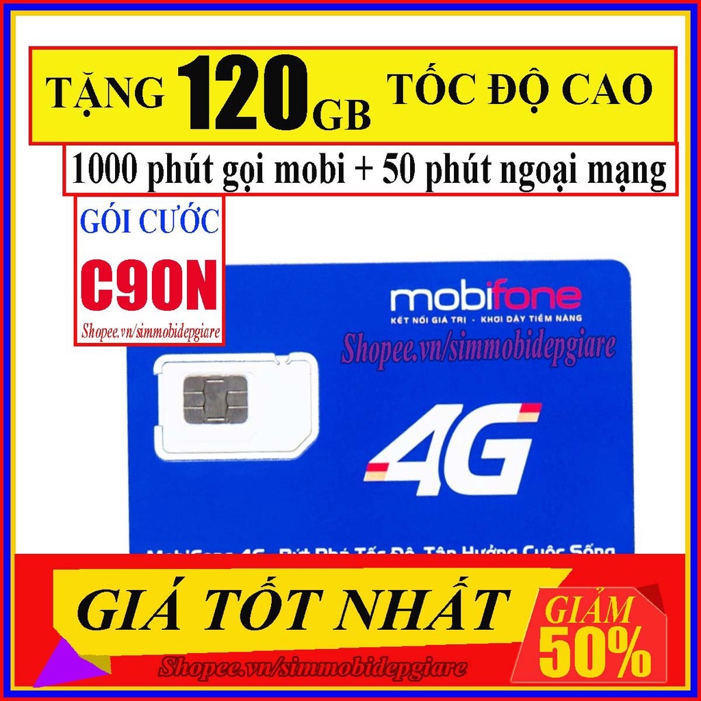 Sim c90n (miễn phí 120gb + 1000 phút gọi mobi + 50 phút gọi viettel, vina), gói cước ngon nhất của nhà mạng mobifone