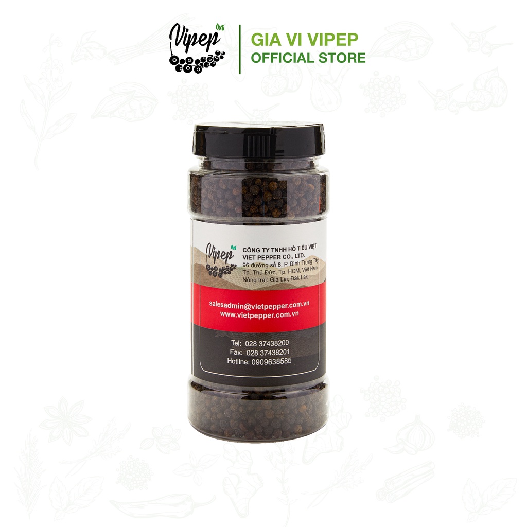Tiêu đen nguyên hạt Vipep 250g, hạt tiêu đều chắc, không bị lép, gia vị nêm nếm hảo hạng 250g