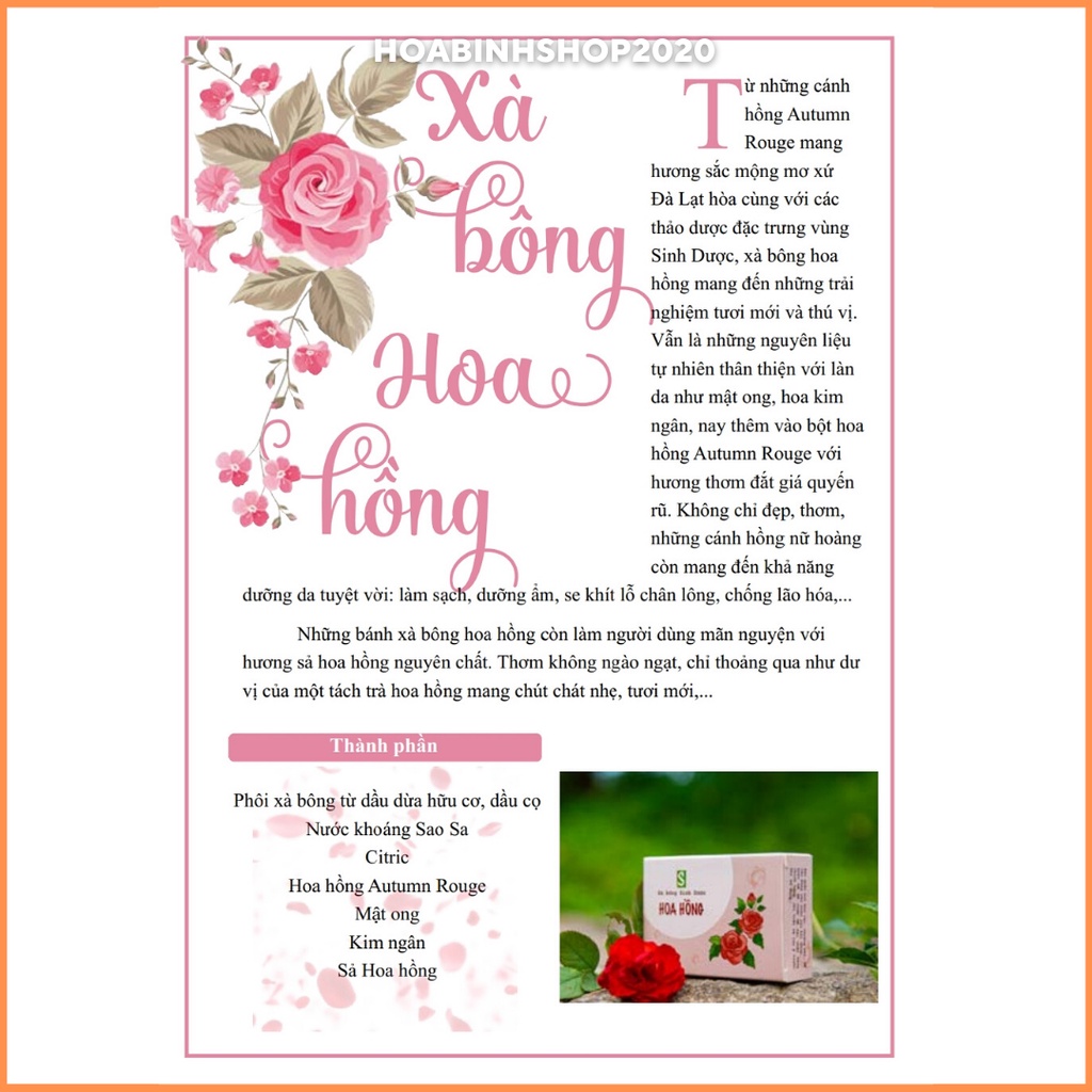 [CHÍNH HÃNG] Xà Phòng Thiên Nhiên - Xà Bông Sinh Dược Hoa Hồng 100gram Dưỡng Da Dịu Nhẹ